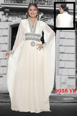 White embroidered georgette islamic kaftans 1