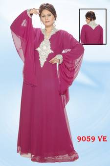 Magenta embroidered georgette islamic kaftans