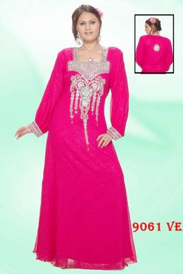 Pink embroidered georgette islamic kaftans 1