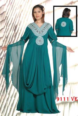 Dark green embroidered georgette islamic kaftans 1