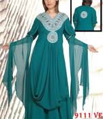Dark green embroidered georgette islamic kaftans