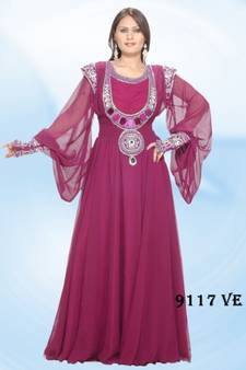Magenta embroidered georgette islamic kaftans