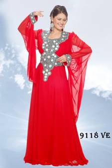 Red embroidered georgette islamic kaftans