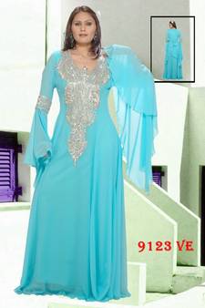 Blue embroidered georgette islamic kaftans