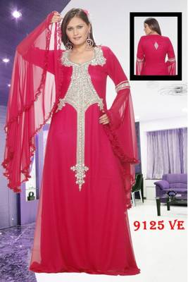 Magenta embroidered georgette islamic kaftans 1