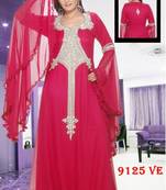 Magenta embroidered georgette islamic kaftans