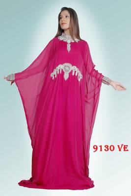 Pink embroidered georgette islamic kaftans 1