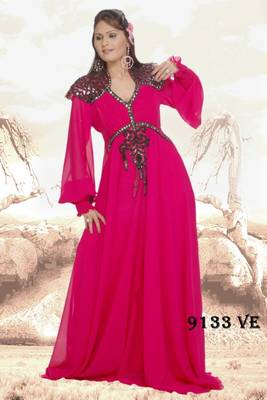 Pink embroidered georgette islamic kaftans 1