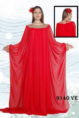 Red embroidered georgette islamic kaftans 1