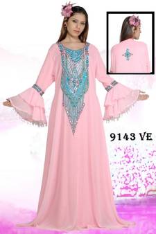 Baby pink embroidered georgette islamic kaftans