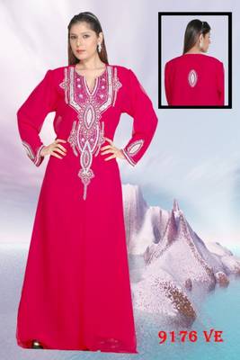 Pink embroidered georgette islamic kaftans 1