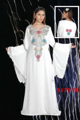 White embroidered georgette islamic kaftans 1