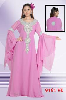 Baby pink embroidered georgette islamic kaftans
