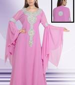 Baby pink embroidered georgette islamic kaftans
