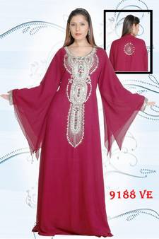 Magenta embroidered georgette islamic kaftans