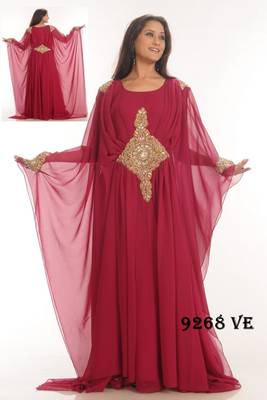 Magenta embroidered georgette islamic kaftans 1