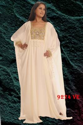 White embroidered georgette islamic kaftans 1