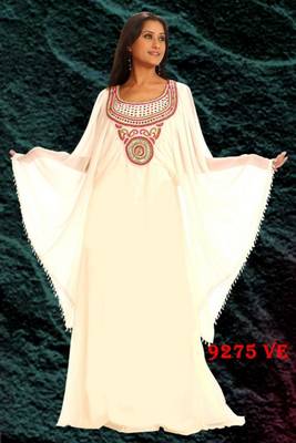 White embroidered georgette islamic kaftans 1