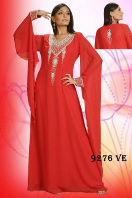 Red embroidered georgette islamic kaftans 1