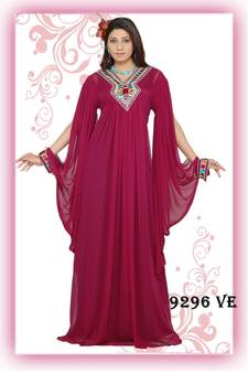 Magenta embroidered georgette islamic kaftans
