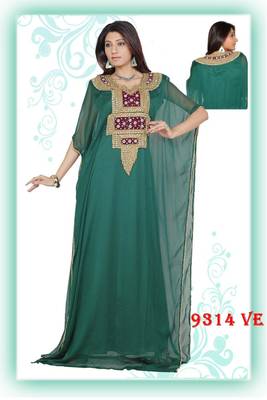 Green embroidered georgette islamic kaftans 1