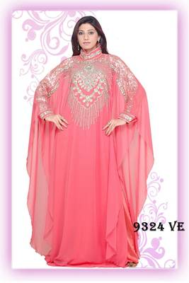 Peach embroidered georgette islamic kaftans 1