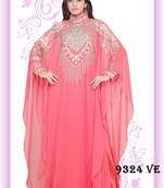 Peach embroidered georgette islamic kaftans
