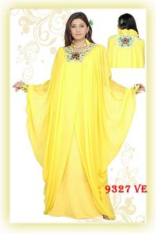 Yellow embroidered georgette islamic kaftans