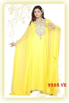 Yellow embroidered georgette islamic kaftans
