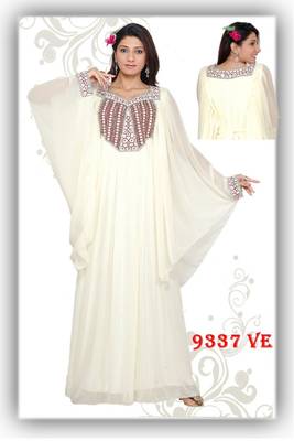 White embroidered georgette islamic kaftans 1