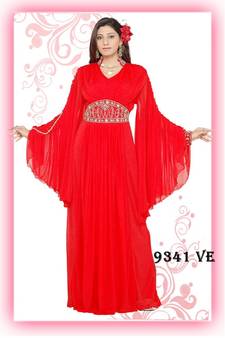 Red embroidered georgette islamic kaftans