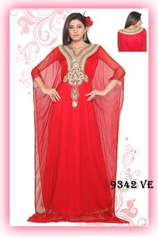 Red embroidered georgette islamic kaftans