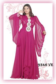 Magenta embroidered georgette islamic kaftans