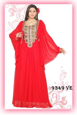 Red embroidered georgette islamic kaftans 1