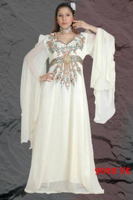 White embroidered georgette islamic kaftans 1