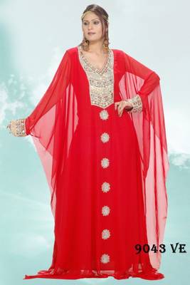 Red embroidered georgette islamic kaftans 1