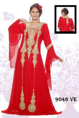 Red embroidered georgette islamic kaftans 1