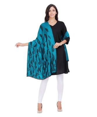 Peacock Green & Black Modal Paisley Feather & Woven Design Shawl 2