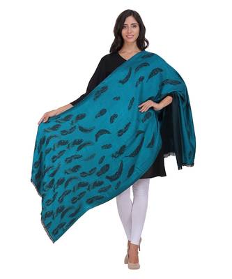 Peacock Green & Black Modal Paisley Feather & Woven Design Shawl 3