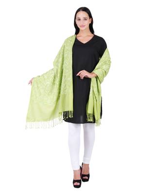 Green Pure Wool Floral Embroidered Shawl 2