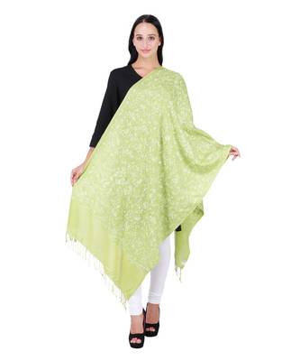 Green Pure Wool Floral Embroidered Shawl 3