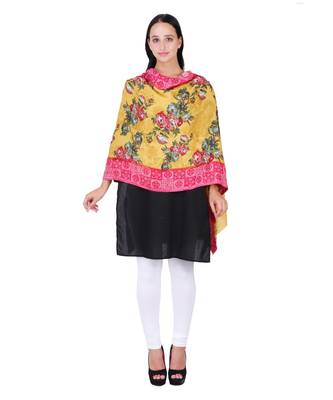 Mustered & Multicolour Viscose Rayon Cotton Floral Woven Design Shawl 1
