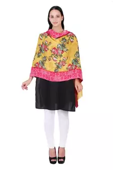 Mustered & Multicolour Viscose Rayon Cotton Floral Woven Design Shawl