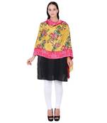 Mustered & Multicolour Viscose Rayon Cotton Floral Woven Design Shawl