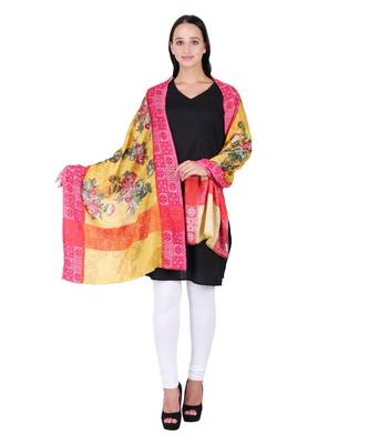 Mustered & Multicolour Viscose Rayon Cotton Floral Woven Design Shawl 2