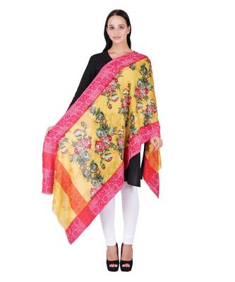 Mustered & Multicolour Viscose Rayon Cotton Floral Woven Design Shawl 3