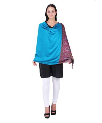 Dark Turquoise & Multicolour Modal Paisley Woven Design Shawl 1