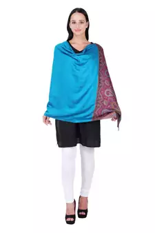Dark Turquoise & Multicolour Modal Paisley Woven Design Shawl