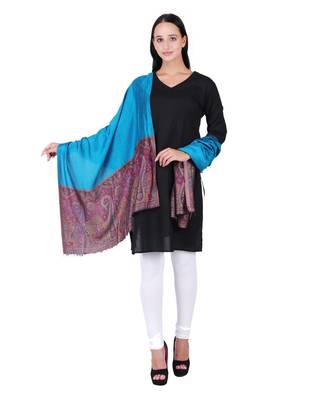Dark Turquoise & Multicolour Modal Paisley Woven Design Shawl 2