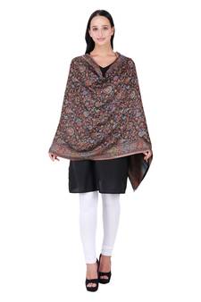 Black & Multicolour Modal Floral Paisley Woven Design Shawl
